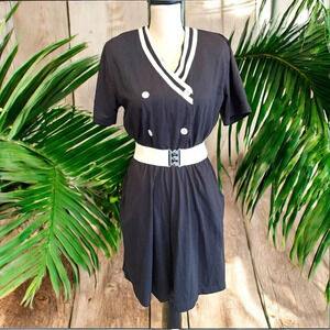 VINTAGE 80s S. Robert’s Navy Blue And White Nautical Romper - Medium